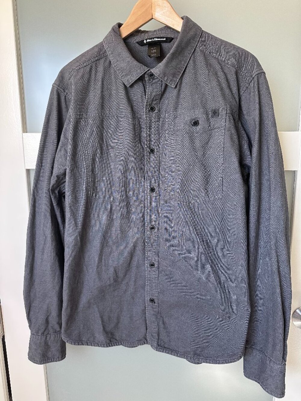 Black Diamond Shirt Mens Large Gray Long Sleeve Cotton Woven Button Up Pockets